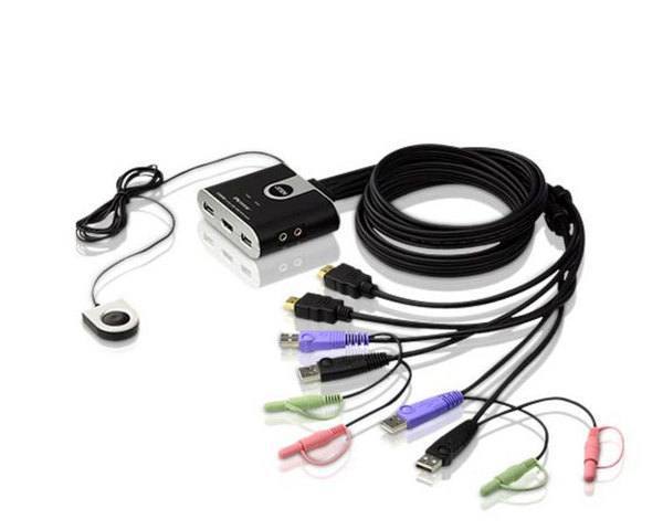 Aten Kvm 2 Port Usb Switch Hdmi Cables Audio