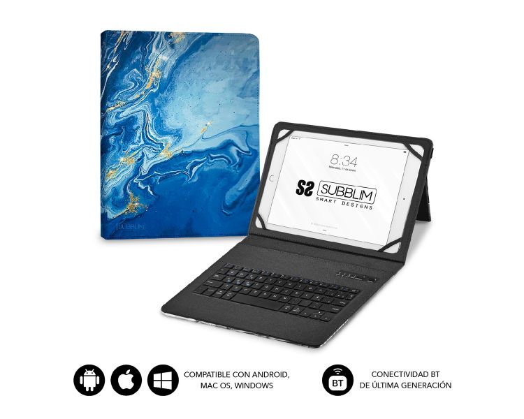 Funda Teclado Tablet Keytab Pro Bt Marmol Azul Subblim