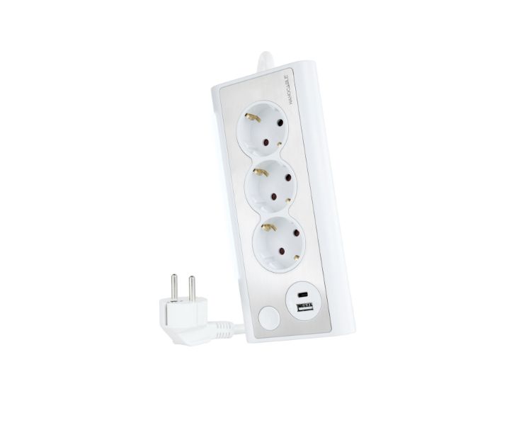 Regleta Sobremesa 3 Tomas 2xusb Con Luz Blanco Nanocable