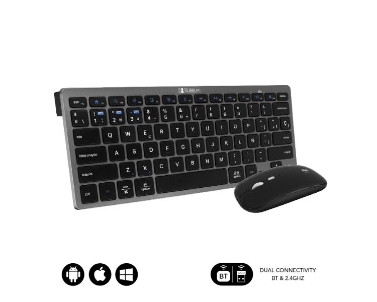 Teclado Raton Wireless Compacto Gris Subblim