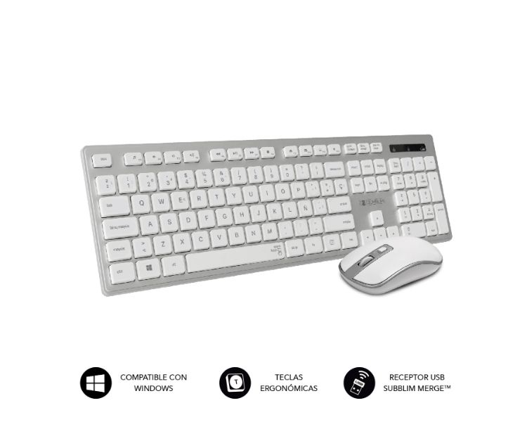 Teclado Raton Wireless Ergo Keys Silent Flat Plata Subblim