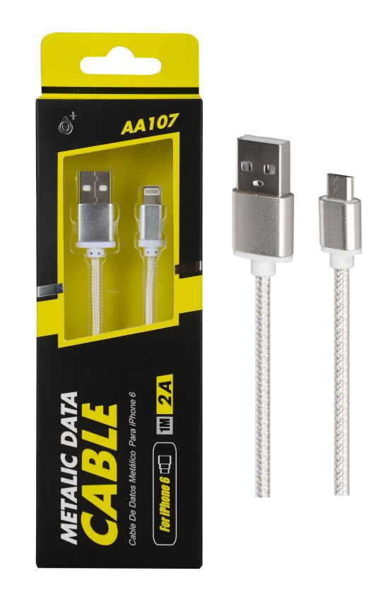 Cable De Datos Metalico Plata Aa107 Iphone 6 One 