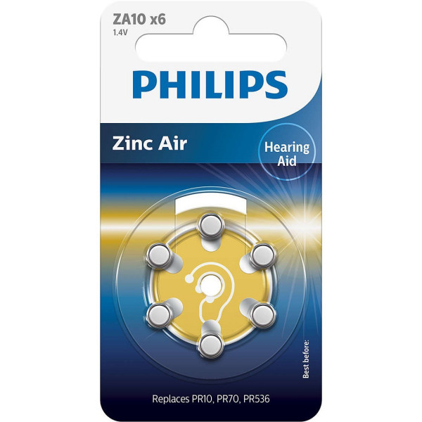 Pilas Philips Audifonos Zinc Aire Za10 Pack 6