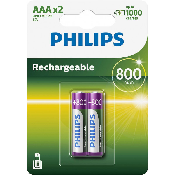 PILAS PHILIPS RECARGABLE R03B4A70 AAA 800MAH PACK2