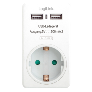 Cargador Usbschuko Logilink Pa0057 2x Usb 5v 500ma1x Schu