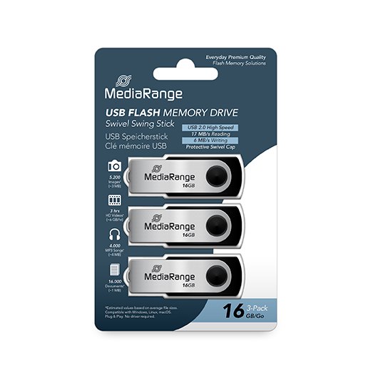 PENDRIVE 16GB USB 2 0 MEDIARANGE 3 PACK