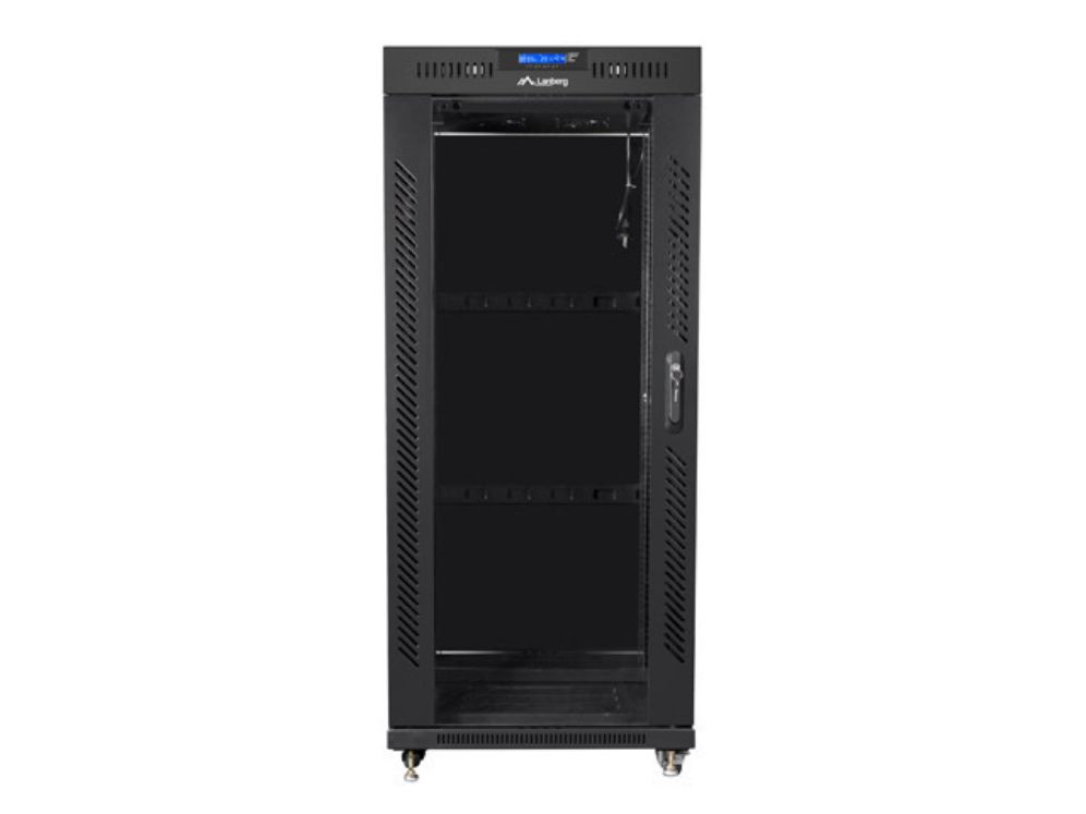 Armario Lanberg Rack 19 22u 800x1000 Flat Pack Negro Puerta Cristal Con Lcd