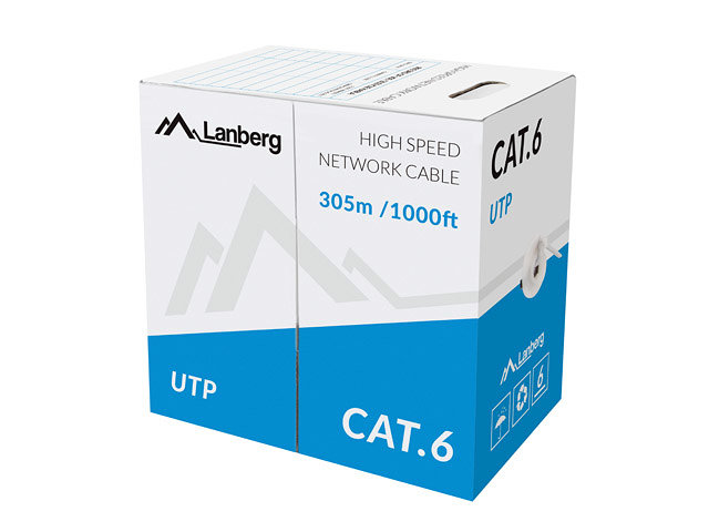 Bobina Cat6 Lanberg Utp Rj45 Solido Cca Awg24 305m Gris