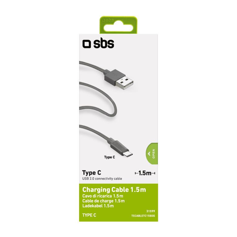 Cable Datos Carga Sbs Usb 20  Type C 1 5mts Gris