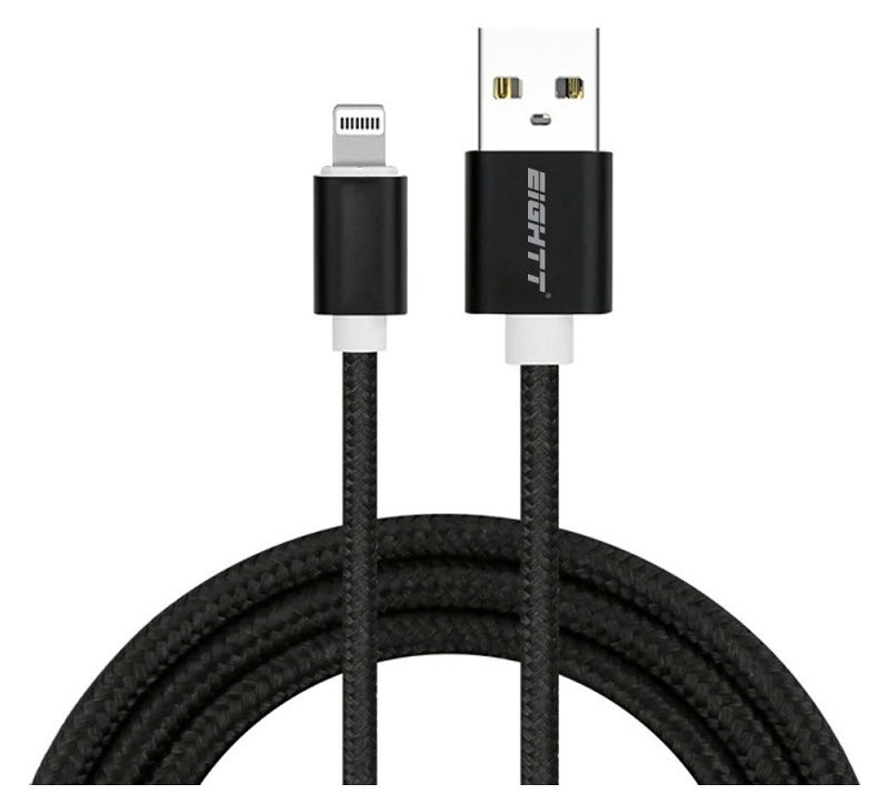 Cable Eightt Usb A Lightning 1m Trenzado De Nylon Negro Carcasa De Aluminio