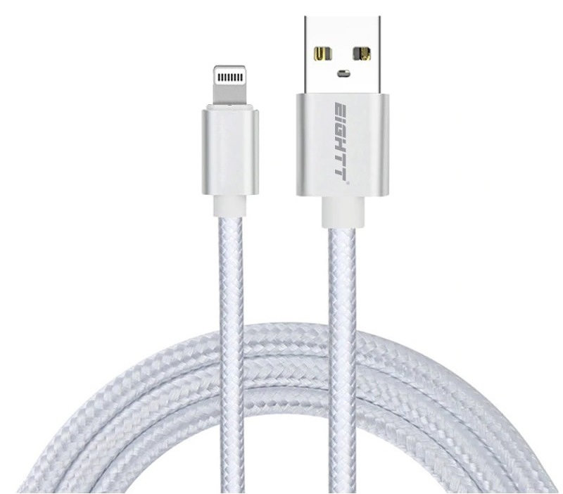 Cable Eightt Usb A Lightning 1m Trenzado De Nylon Plata Carcasa De Aluminio