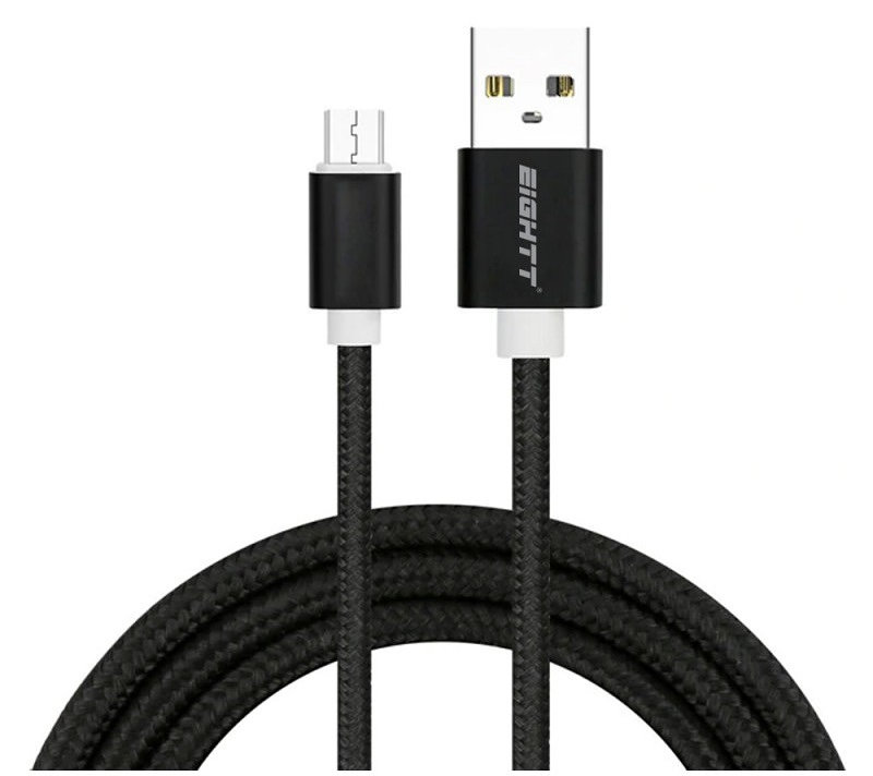 Cable Eightt Usb A Microusb 1mts Trenzado De Nylon Negro Carcasa De Aluminio