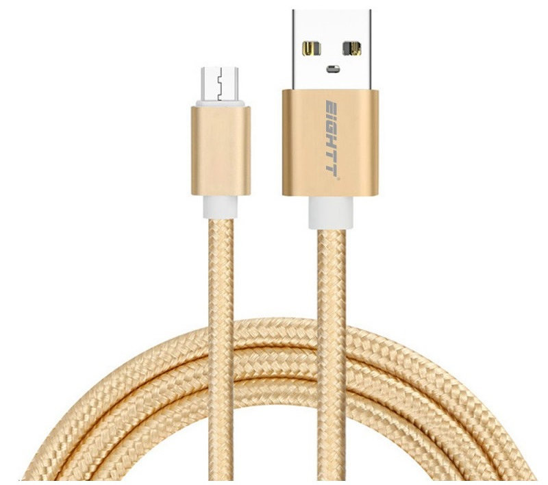 Cable Eightt Usb A Microusb 1mts Trenzado De Nylon Oro Carcasa De Aluminio