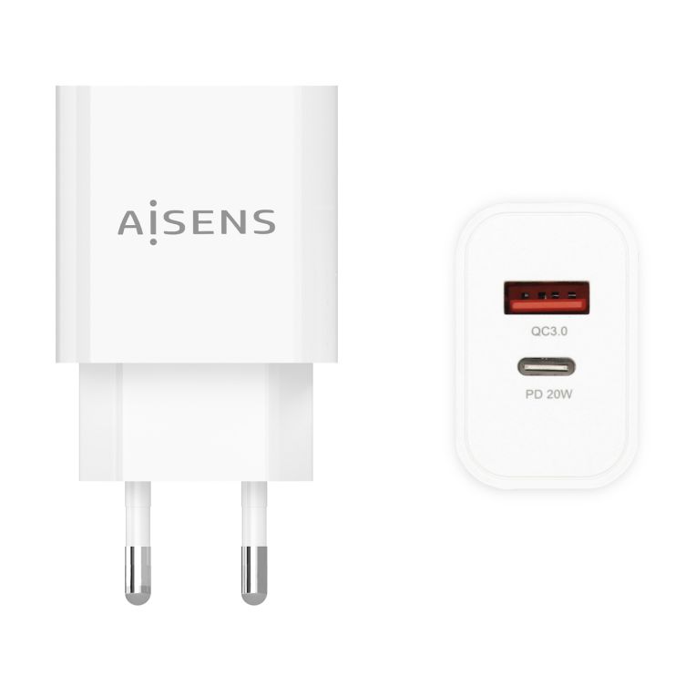 Cargador Aisens 20w 1xusb C Pd30 1xusb A Qc30 Blanco