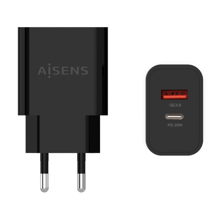 Cargador Aisens 20w 1xusb C Pd30 1xusb A Qc30 Negro