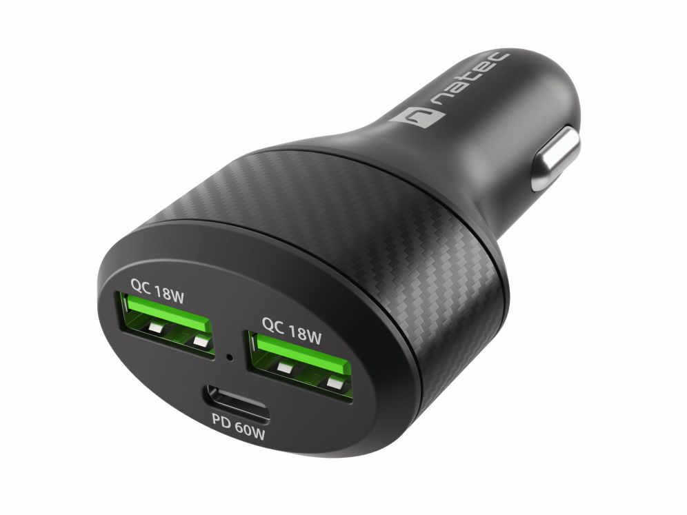 Cargador Coche Natec Coney 2xusb 1xusb C Qc30 Pd 30 48w Negro