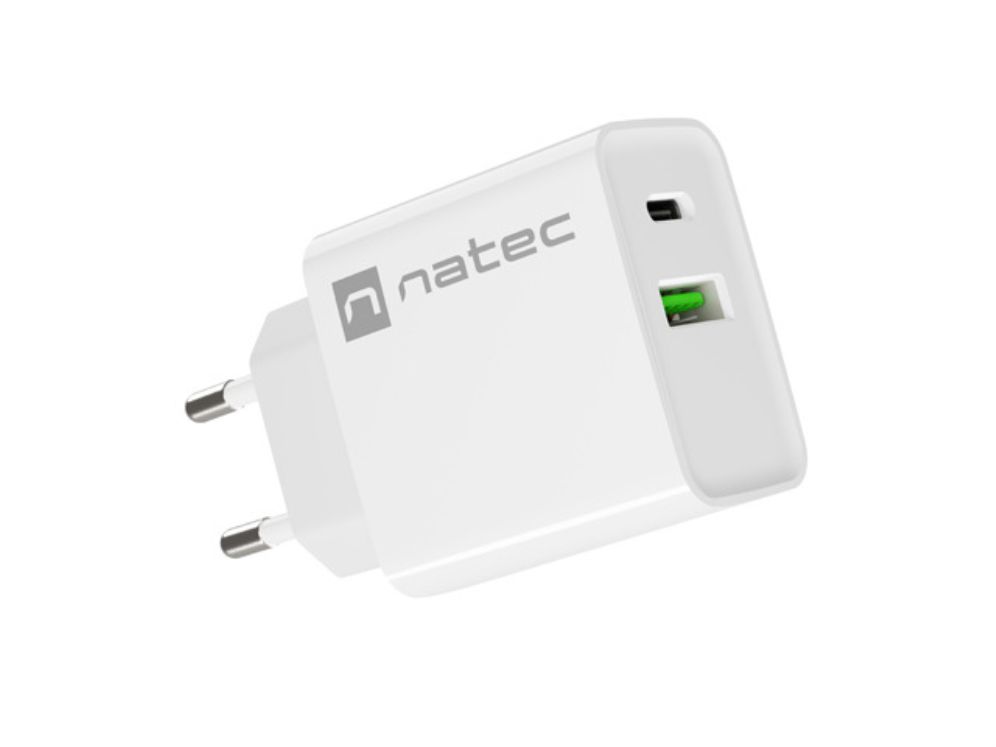 Cargador Natec Ribera 20w 1xusb A  1xusb C Pd30 Qc30 Blanco