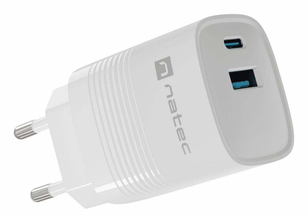 CARGADOR NATEC RIBERA GAN 30W PD30 QC30 1XUSB A  1XUSB C BLANCO