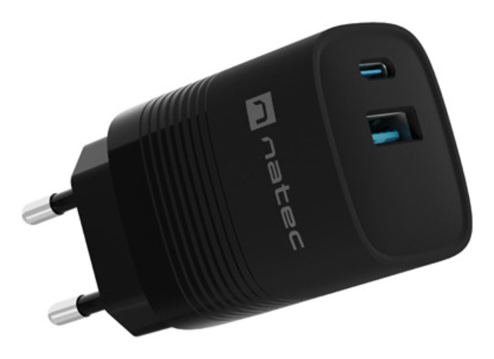 CARGADOR NATEC RIBERA GAN 30W PD30 QC30 1XUSB A  1XUSB C NEGRO