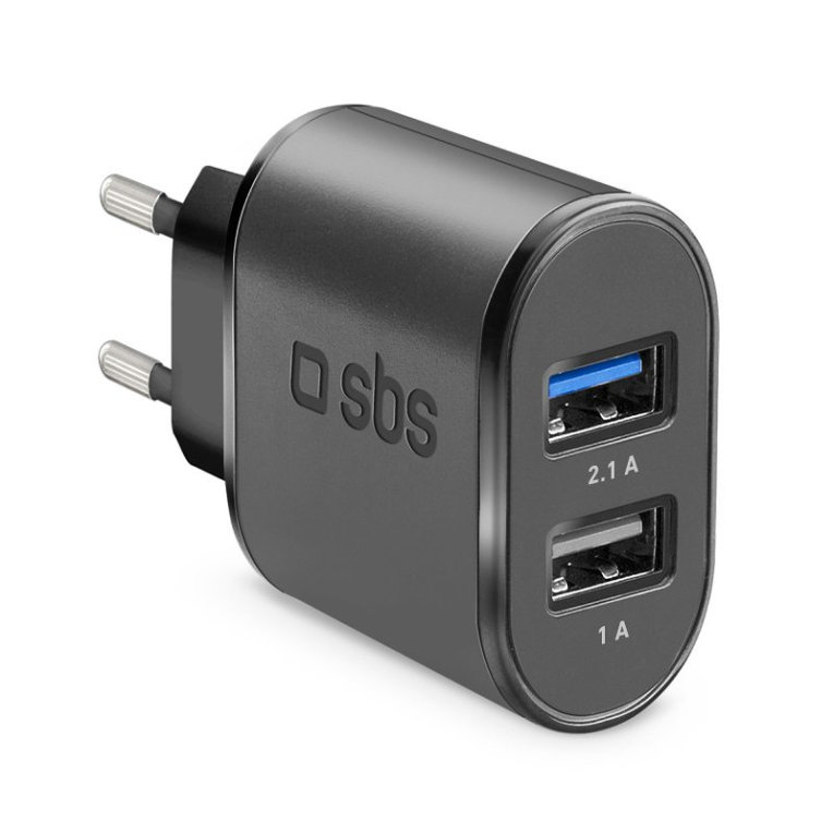 Cargador Pared Sbs 2x Usb 100250v 1000 Mah Carga Rapida Negro