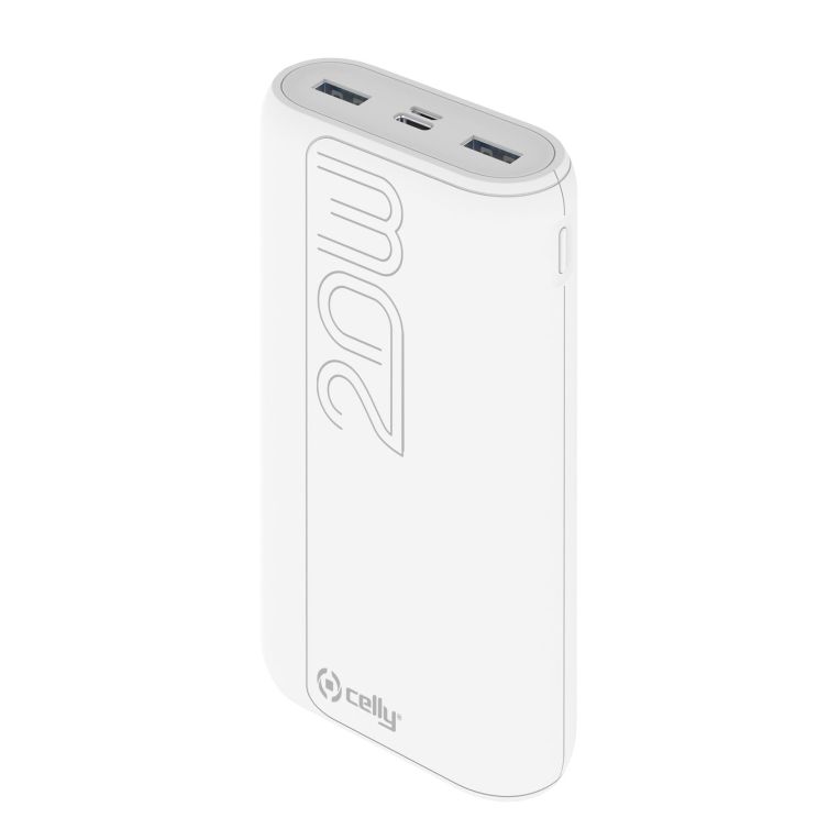 Celly Power Bank 20a Propower 22w Microusb Usbc 2 Usb Y Usbc Blanco