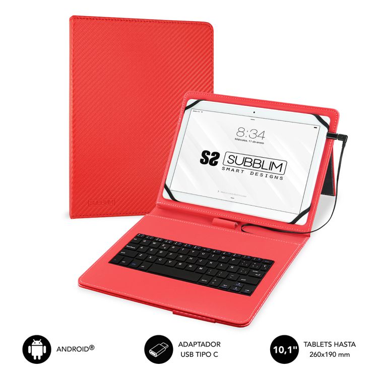 FUNDA TABLET SUBBLIM KEYTAB PRO USB 10 1 RED