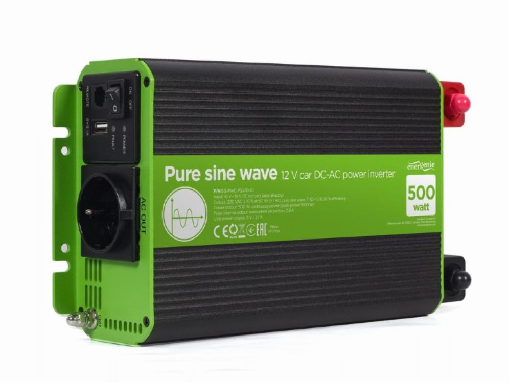 INVERSOR CORRIENTE DC AC GEMBIRD COCHE DE ONDA SINUSOIDAL PURA DE 12 V 500 W