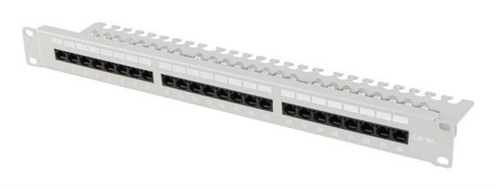 PATCH PANEL LANBERG 24 PUERTOS 1U 19 CAT6A UTP CON ORGANIZADOR CABLES GRIS