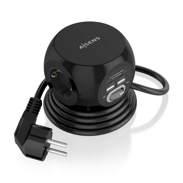 Regleta Enchufes Aisens 3 Tomas  2xusb C 2xusb A 14m Negro