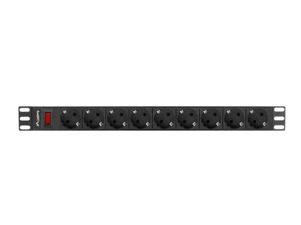 Regleta Lanberg 1u 16a 9x Schuko Rack 19 3m Negro