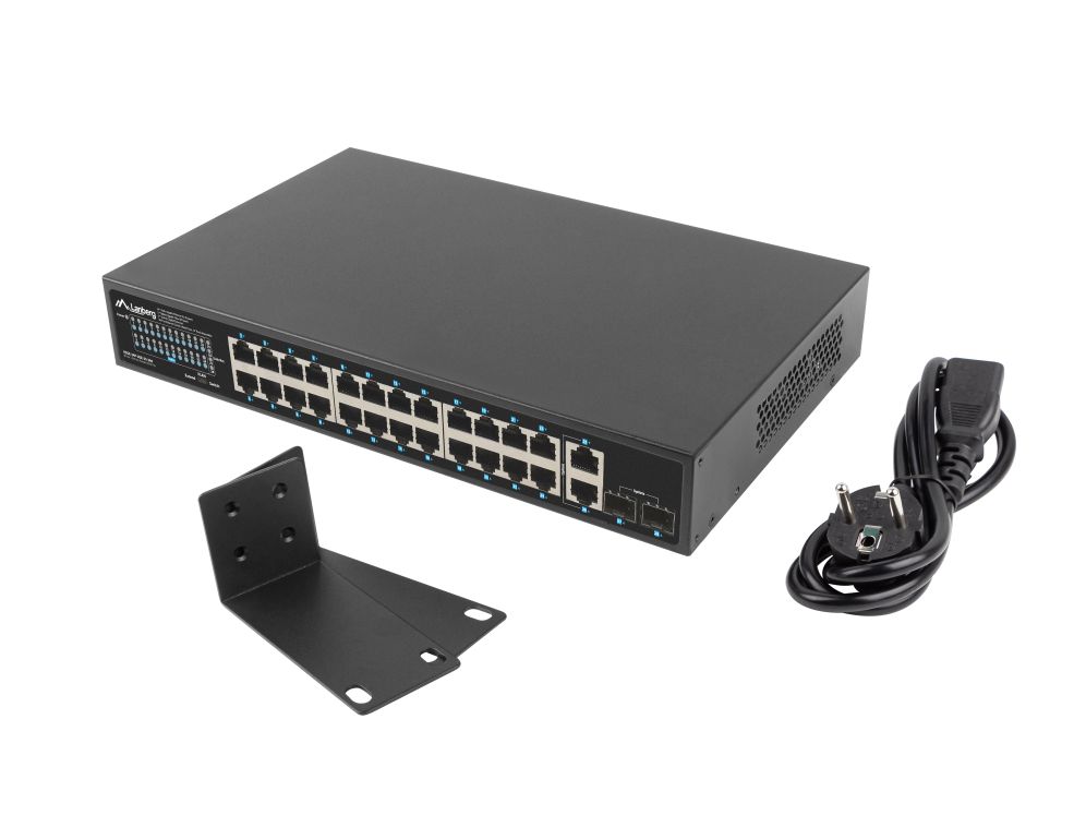 Switch Lanberg 24 Ptos 1gb Poe 2x Sfp 2x Gbit Ethernet 360w Rack 19