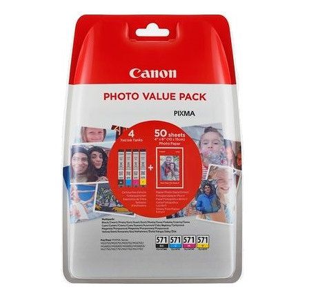 Tinta Canon Cli571xl Pack De 4 50 Hojas De Papel Fotografico