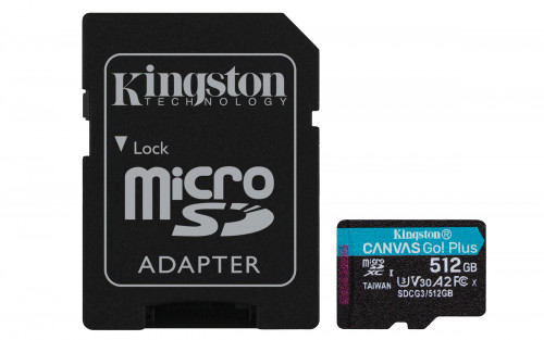 KINGSTON MICROSDXC 512GB CANVAS GO PLUS 170R A2 U3 V30 CARD ADAPTADOR