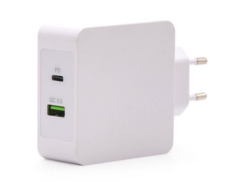 Cargador Doble Puerto Usb C Pd Usb A Qc30 48w Blanco Tooq