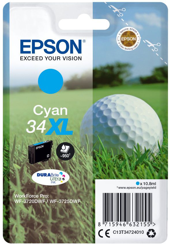 Epson Singlepack Cyan 34xl Durabrite Ultra Ink