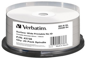 Verbatim Bd-r Sl 25gb 6x Wide Printable 25pk